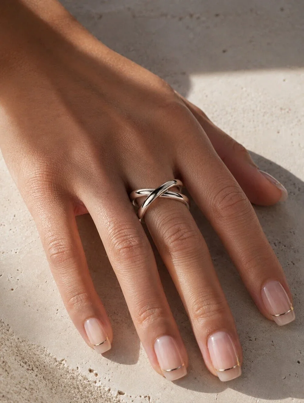 Sterling Silver Criss Cross X Ring Adjustable Crossover Band Minimalist Dainty
